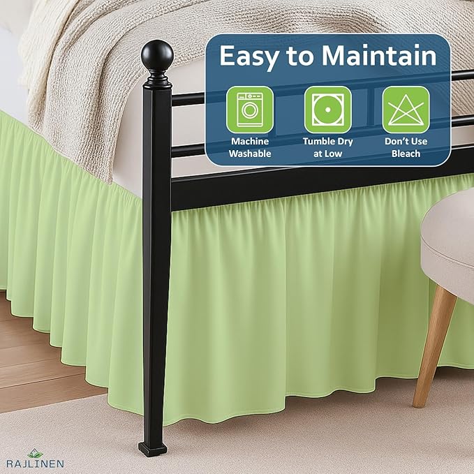 Rajlinen Ruffled Bed Skirt Full XL, 16 Inch Drop Dust Ruffle with Split Corners, 100% Microfiber Bedskirt with Platform, Three-Sided Coverage Ruffled Gathering Design, Sage