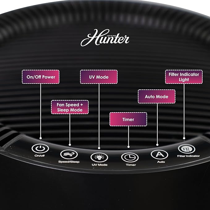Hunter Fan Company Humidifier and Air Purifier In One, Advanced Filtration Air Purifiers for Home, Air Purifiers for Home Pets, Humidifiers for Bedroom and Humidifiers for Bedroom Baby, Grey/Silver