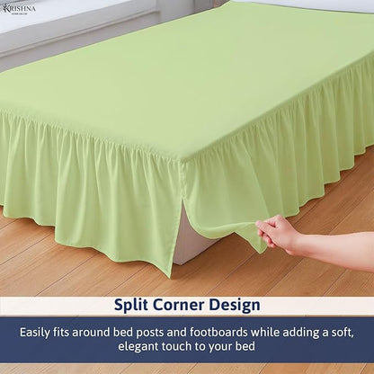 KRISHNA Ruffled Bed Skirt with Split Corners Full, 100% Microfiber Hotel Quality, 12 Inch Drop Dust Ruffle Gathered Bedskirt with Platform, 54" x 75", Sage