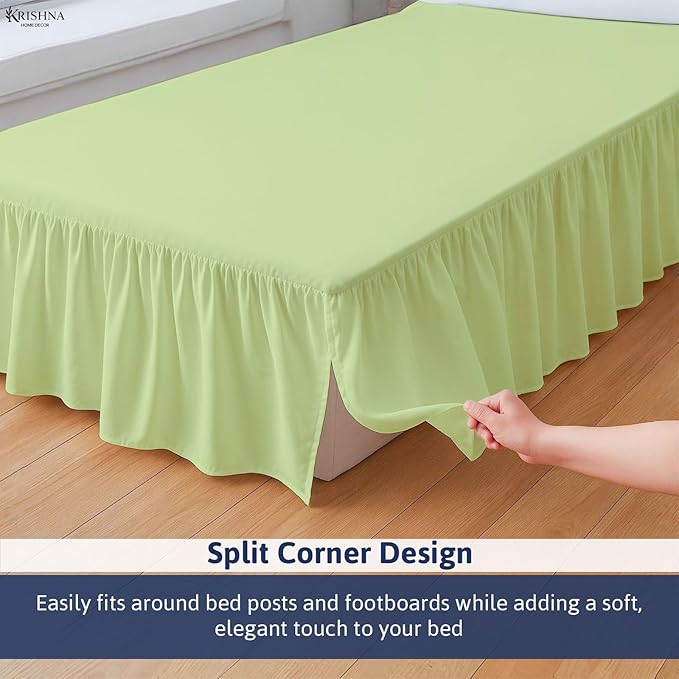KRISHNA Ruffled Bed Skirt with Split Corners Full, 100% Microfiber Hotel Quality, 14 Inch Drop Dust Ruffle Gathered Bedskirt with Platform, 54" x 75", Sage