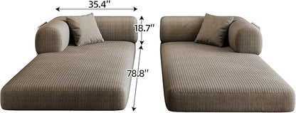 79" Convertible Sofa Bed with Fixed-Shape Frame, Corduroy Folding Pull Out Couch, No Assembly Modern Boneless Couch Compression Sofa in Box, Floor Sofa for Living Room,Camel