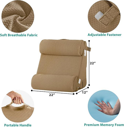 Bedluxe Adjustable 4pcs Bed Wedge Pillow Set, Memory Foam Wedges Pillow Post Surgery for Back, Neck, Leg Pain Relief, Pillows Wedge for Sleeping, Sitting up in Bed, Acid Reflux and GERD, Brown