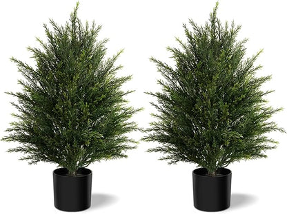 Mavis's Diary Artificial Topiary Ball Tree, Indoor Realistic Faux Boxwood Bush Potted Plants, Outdoor Fake Shrubs Cedar Evergreen Plants for Home Living Room Front Porch Decor (2, 2ft)