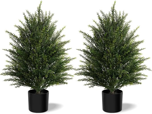 Mavis's Diary Artificial Topiary Ball Tree, Indoor Realistic Faux Boxwood Bush Potted Plants, Outdoor Fake Shrubs Cedar Evergreen Plants for Home Living Room Front Porch Decor (2, 2ft)