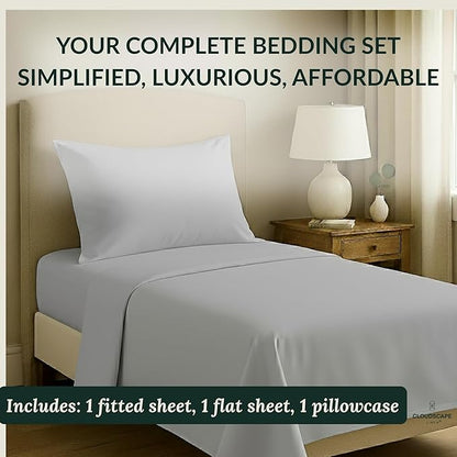 Egyptian Cotton Twin XL Size Sheets Set, 4 Silver