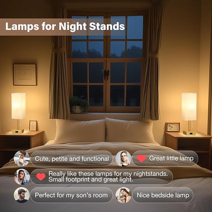 Gold Bedside Table Lamps for Bedroom - Small Nightstand Lamp Set of 2 with AC Outlet Charging Port, 3 Color Temperatures Rectangular Desk Light, Tabletop Reading Lamp for Living Room/Dorm/Office