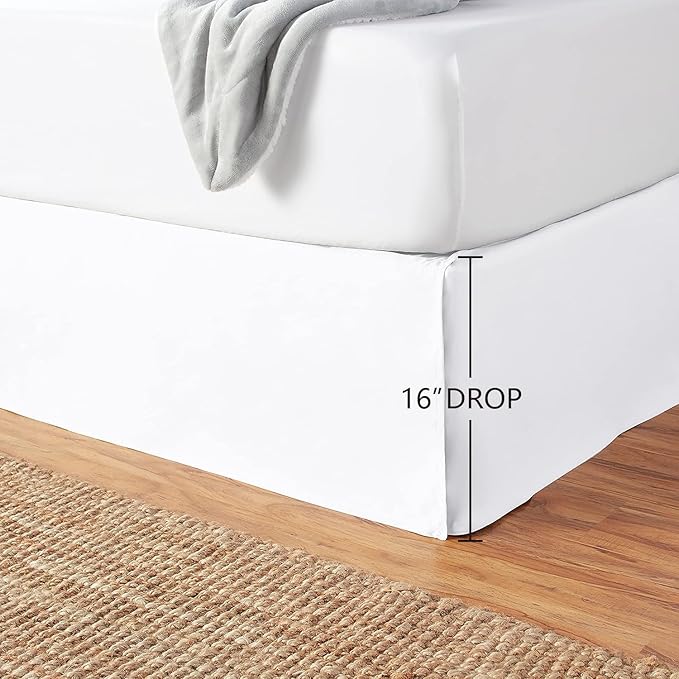 Amazon Basics Lightweight Pleated Bed Skirt, King, Bright White, Solid