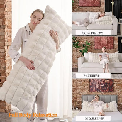 Luxury Shaggy Faux Fur Body Pillow,Fluffy Bed Pillow with Zipper Closure,Soft Decorative Plush Full Long Pillows,Fuzzy Hug Pillow for Home Living Room Side Sleeper & Pregnancy 20"x54" Beige Chocolate