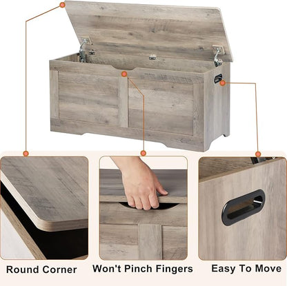 Timberer 39.4" Storage Chest, Wooden Storage Bench, Lift Top Toy Chest with 2 Safety Hinges, Large Toy Box, Entryway Bench for Living Room, Bedroom, Grey