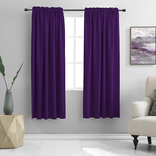 DONREN Royal Purple Blackout Curtain Panels for Living Room - Thermal Insulated Room Darkening Rod Pocket Drapes for Window (52 x 63 Inch Length,2 Panels)