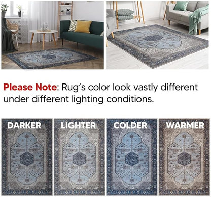 Keen Home Design 10x14 Rug - Machine Washable Area Rug with Non-Slip Backing, Ideal for Living Room, Dining Room, Bedroom - Vintage, Easy Clean, Durable, Low Pile Rug - (9'7" x 14')