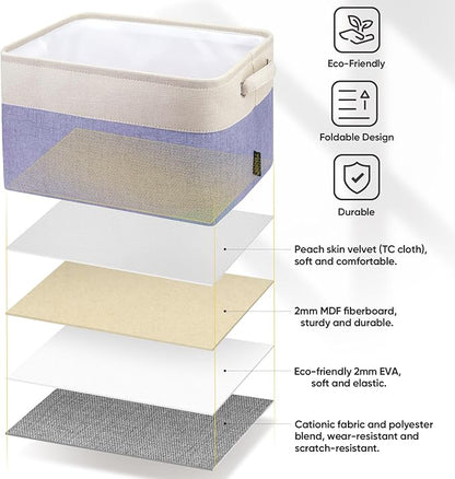 BALEINE 4 Pack Fabric Storage Bins for Shelves, Linen Storage Baskets for Organizing, Decorative Closet Bins for Clothes, Home (Lavender, 12"x8"x8")