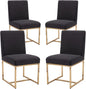 CIMOTA Black Modern Dining Chairs Set of 4, Upholstered Linen Dining Room Chairs Armless Side Chair with Gold Base for Kitchen, Charcoal Black, 4PCS
