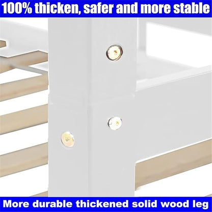 Upgraded Version Thicken Solid Wood Queen Over Queen Bunk Bed, Best Wooden Bunk Bed for Adults, Easy to Assemble (White)