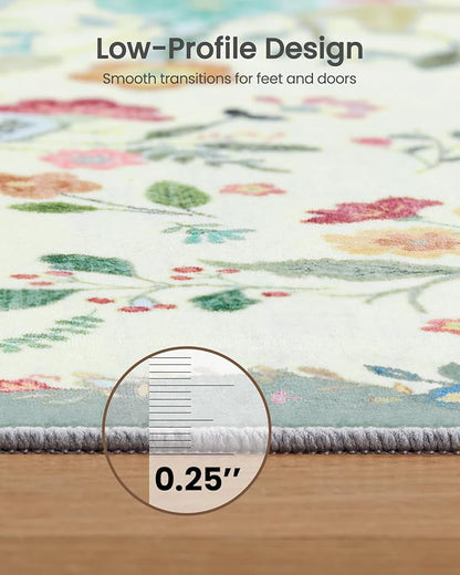 Amada 6x9 Area Rugs, Non-Slip & Low-Profile Living Room Rug with Reinforced Edge Binding, Soft Large Washable Boho Floral Rugs for Living Room, Bedroom, Dining Room