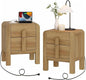 WAMPAT 23.7" Tall Modern Nightstands Set of 2, Wood Nightstand with Charging Station, Bedside Table w/2 Storage Drawers, Curved Profile Design, Sofa Side Table Accent Table for Bedroom, Light Walnut