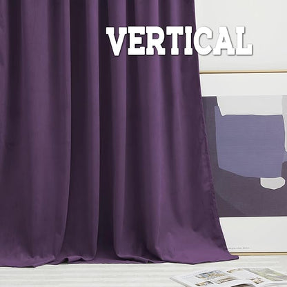 RYB HOME Purple Velvet Curtains 84 inches Length, Back Tab & Rod Pocket Soft Fabric Blackout Thermal Insulated Curtains & Drapes for Bedroom Dining Room, Purple, W 52 x L 84, 2 Panels Set