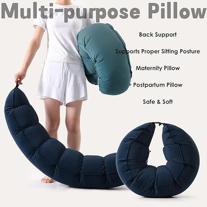 Peallow(Pat. Pend) – Long Round Body Pillow for Adults, Bolster Pillow for Sleeping, Soft and Supportive Pillow for Sleeping & Lumbar Support (Teal Blue,47")