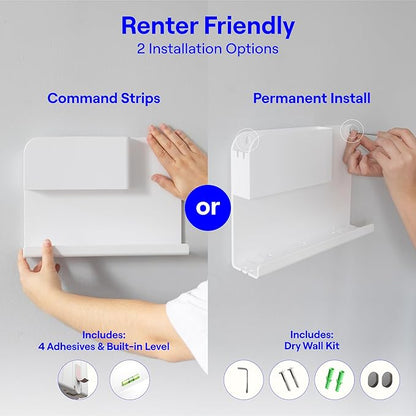 Smallish 2-Pack: WallShelfie & Shroommate - Bedside Wall Organizer with Shroommate Clip On Light Bundle - Dorm Room Essential, Floating Bedside Shelf Wall Mount, Clip on for Desk, Remote Holder
