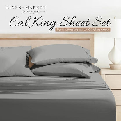 Linen Market Bed Sheets for California King Size Bed (Gray) - Sleep Better Than Ever with These Soft and Cooling California King Sheets - Deep Pocket Fits 16" Thick Beds - 4 Piece Cal King Sheet Set
