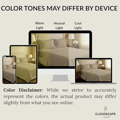 Cloud Scape Linen 100% Egyptian Cotton Sheets for Queen Size Bed, 400 Thread Count, 4 Pieces Bedding Set, Hotel Quality, Silky Soft, Deep Pockets up to 17”, Taupe