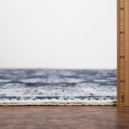 Bloom Rugs Washable Non-Slip 9' x 12' Rug - Dark Blue Traditional Bordered Area Rug for Living Room, Bedroom, Dining Room, and Kitchen - Exact Size: 9' x 12'