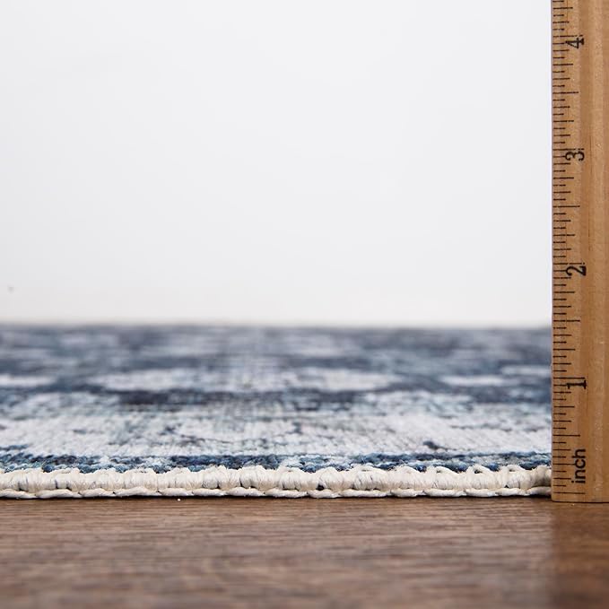 Bloom Rugs Washable Non-Slip 3' x 5' Rug - Dark Blue Traditional Bordered Area Rug for Living Room, Bedroom, Dining Room, and Kitchen - Exact Size: 3' x 5'