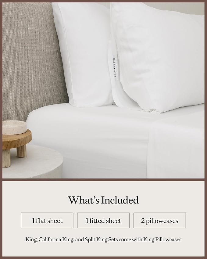 Cozy Earth Luxury Bed Sheet Set - 100% Viscose from Bamboo Fabric, Ultra-Soft & Breathable, Fits Regular & Deep Pocket Mattresses up to 20" - 4 Pieces Full Sheet Set White