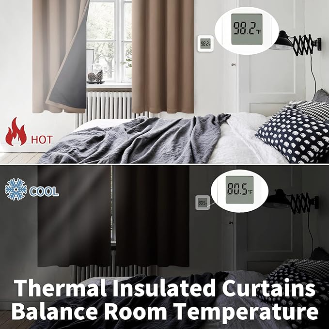 BGment Short 100% Blackout Curtains for Bedroom, Thermal Insulated Energy Efficiency Noise Reducing Grommet Curtains 54 Inch Length with Liner for Small Window 2 Panels Each 52 Inch Wide, Taupe