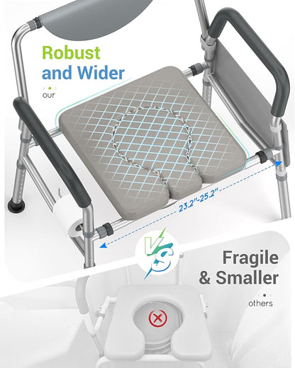 Heavy Duty Bariatric Commode, 4-in-1 Portable Bedside Commode or Over-Toilet Chair, Extra-Wide | Adjustable Height | Easy to Clean, Handicap Commode Chair for Eldery, Disabled People