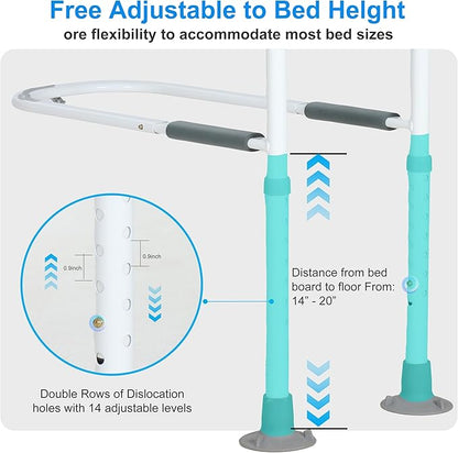 Bed Rails for Elderly Adults Safety - Elderly Assistance Products, Bedrails for Rlderly Adults Grab Bar Bed Handrails, Bed Rail with Pocket, Motion Sensor Light Fits King, Queen, Full, Twin (White)