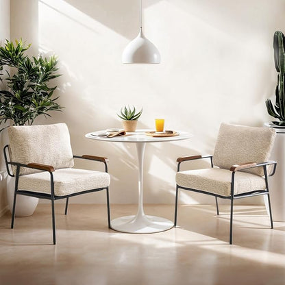 VINGLI Mid-Century Modern Accent Armchiars Set of 2 for Small Space, Small Comfy Upholstered Leisure Reading Chairs with Wood Armrests for Bedroom, Living Room, Waiting Room, Linen Beige