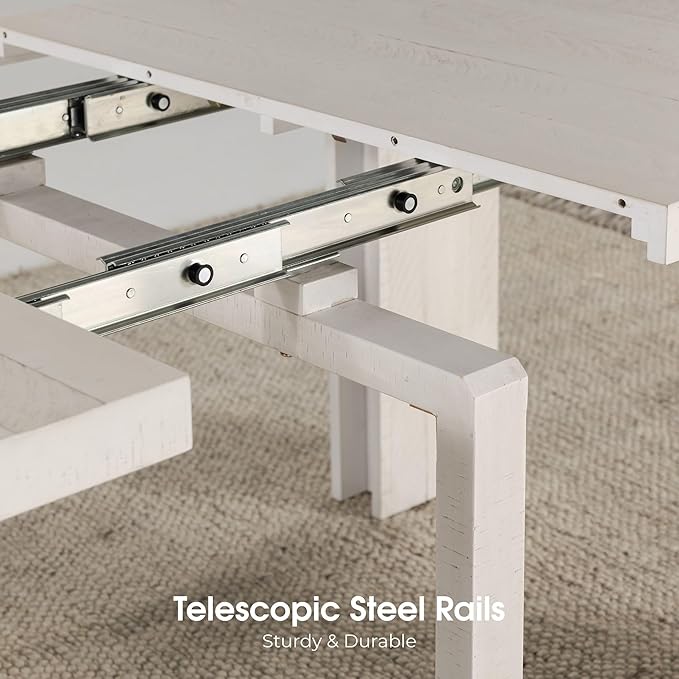 Transformer Table - Solid Wood Extendable Dining Table, Seats 2-12, Extendable Dining Room Table, Space-Saving Furniture, Expandable Dining Furniture (White, Table Only)