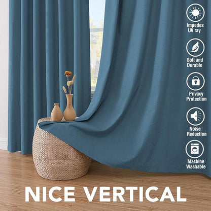 H.VERSAILTEX 100% Blackout Curtains for Bedroom Thermal Insulated Linen Textured Curtains Heat and Full Light Blocking Drapes Living Room Curtains 2 Panel Sets, Blue Sapphire, 42x63 Inch