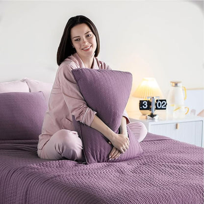 KASENTEX Queen XL Quilt Set 98"x98" – Soft Washed 3-Layer Lightweight Bedspread, Minimalist Nordic Design, All-Season Spring & Summer Quilt Set (1 Quilt + 2 Pillow Shams),Grape Jam Purple