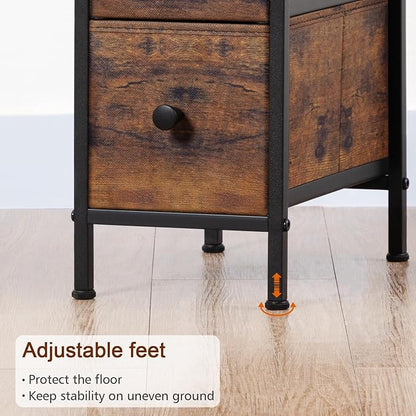 LOAKEKEL Narrow End Table Living Room with Charging Station, Skinny Side Table with Fabric Drawers, Slim Nightstand for Bedroom, Small Spaces, Couch, Rustic Brown, HETNDP02PBR-1