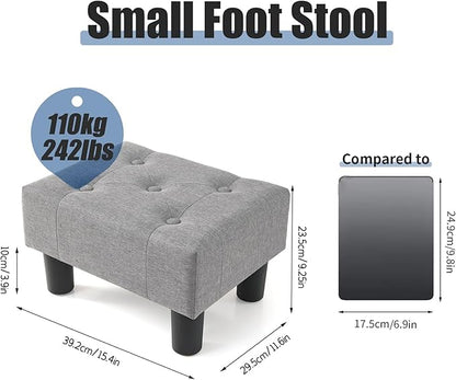 BRIAN & DANY Small Foot Stool, Linen Foot Stools with Legs, Stable Small Footstool for Living Room, Light Gray