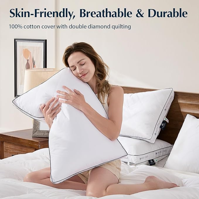 Pacific Coast Gusseted Pillows Queen Size Set of 2, Goose Feather and Down Firm Pillows, Luxury Hotel Collection Bed Pillows for Sleeping, Supportive Gusseted Dsign for Side and Back Sleepers