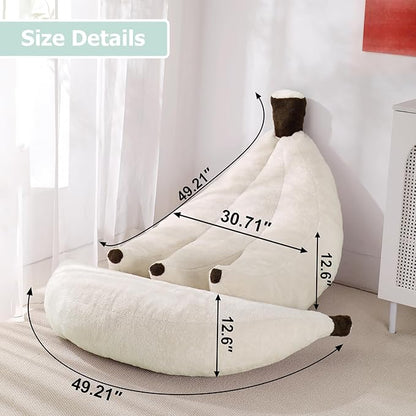 Banana Bean Bag Chair with Ottoman, Floor Sofa Bed with Footrest, Comfy Convertible Lounger for Teens & Adults, Plush Couch for Bedroom, Living Room or Dorm, M-Cream