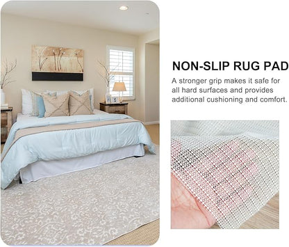 Latex Non-Slip Rug Pad Cushioning Mat Beige Ultra-Thick Protective Floor Grip for Hardwood Multi-Function Anti-Skid Carpet Underlay Noise Reducing Cushioning Pads for Area Rugs