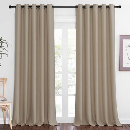 NICETOWN Sliding Door Window Treatment Blackout Patio Door Curtain Panels, Privacy Thermal Drapes for Bedroom Living Room Department with Grommet Top (Taupe, W66 x L110)