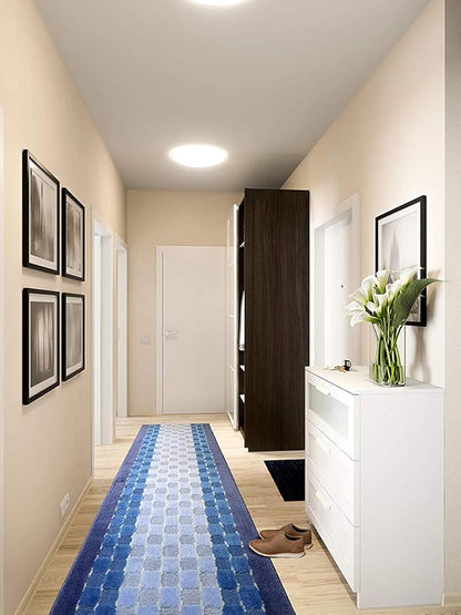 Custom Length Hallway Runner Rug,Slip Resistant,Checkered Blue, 26 Inch X 27 feet, Sold and Priced Per Foot