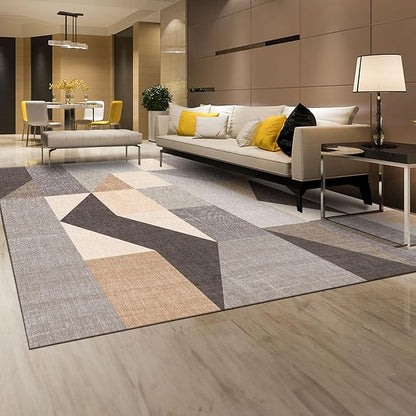 HOMFINE Washable Modern Area Rug - Geometric Style 6x9 Rugs for Living Room, Bedroom, Machine Washable Rug Soft Non Slip Non Shedding Area Rug - Grey Brown, 6'x9'