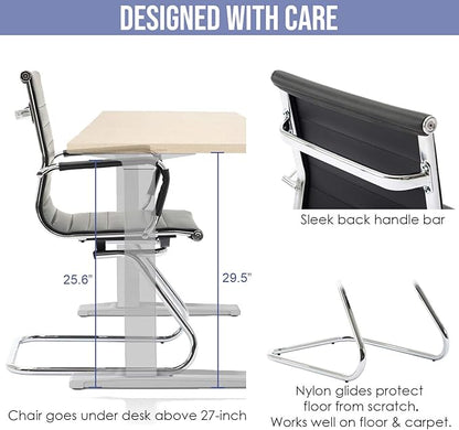 Wahson Office Guest Chairs Set of 10, Leather Reception Chairs, Mid Back Waiting Room Chair, Conference Chairs with Sled Base, Desk Chair No Wheels for Meeting/Lobby/Restroom, Black