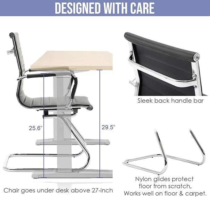 Wahson Office Guest Chairs Set of 6, Leather Reception Chairs, Mid Back Waiting Room Chair, Conference Chairs with Sled Base, Desk Chair No Wheels for Meeting/Lobby/Restroom, Black