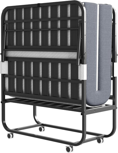 75" x 38" Twin Folding Bed with 3.7" Memory Foam Mattress, Portable Foldable Extra Bed, Rollaway Bed for Guests, and Sturdy Metal Frame