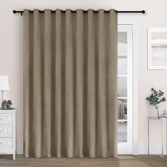 Macochico 100% Blackout Chenille Curtains for Sliding Door Thermal Insulated Noise Reducing Drapery for Living Room Bedroom Hotel, Grommet Curtains with Tieback, Palm, 120" Wx96 L 1 Panel