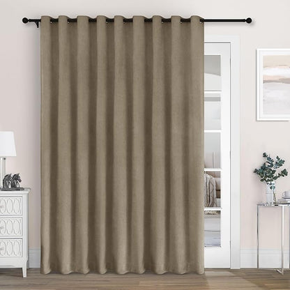 Macochico 100% Blackout Chenille Curtains for Sliding Door Thermal Insulated Noise Reducing Drapery for Living Room Bedroom Hotel, Grommet Curtains with Tieback, Palm, 120" Wx96 L 1 Panel
