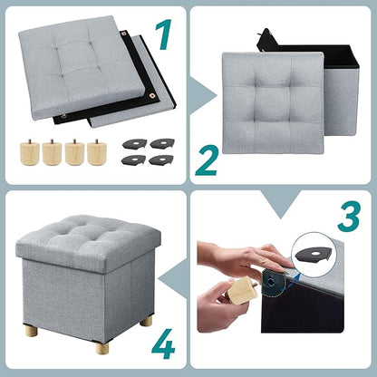 BRIAN & DANY Ottoman with Storage, Small Storage Ottoman for Dorm, Linen Folding Ottoman Foot Stool with Legs for Living Room and Bedroom, 15"x15"x15" - Light Gray