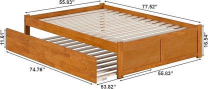 AFI Concord Full Solid Wood Platform Bed with Footboard & Full Trundle in Light Toffee